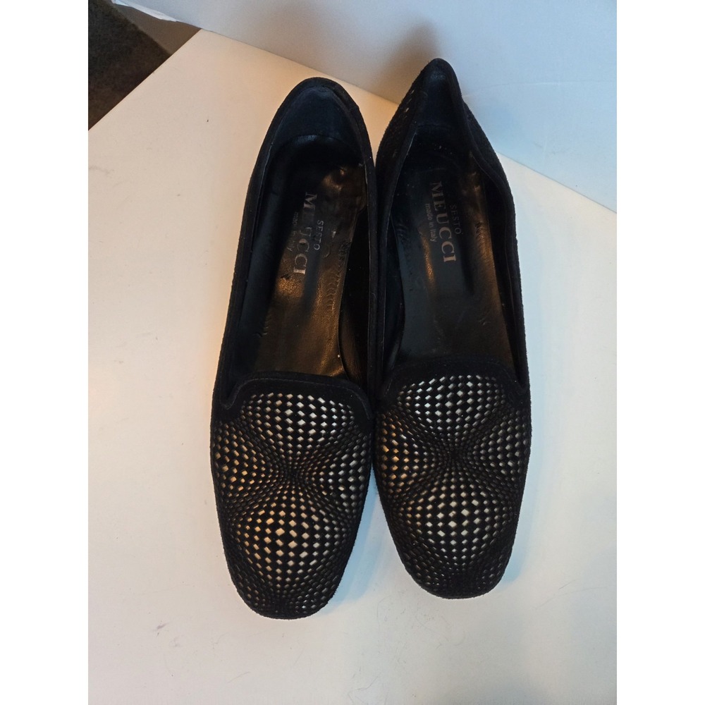 Black Suede Cut to GOLD Leather Sesto Meucci‎ Comfort Flats Womens 8.5 N Narrow - Picture 6 of 7
